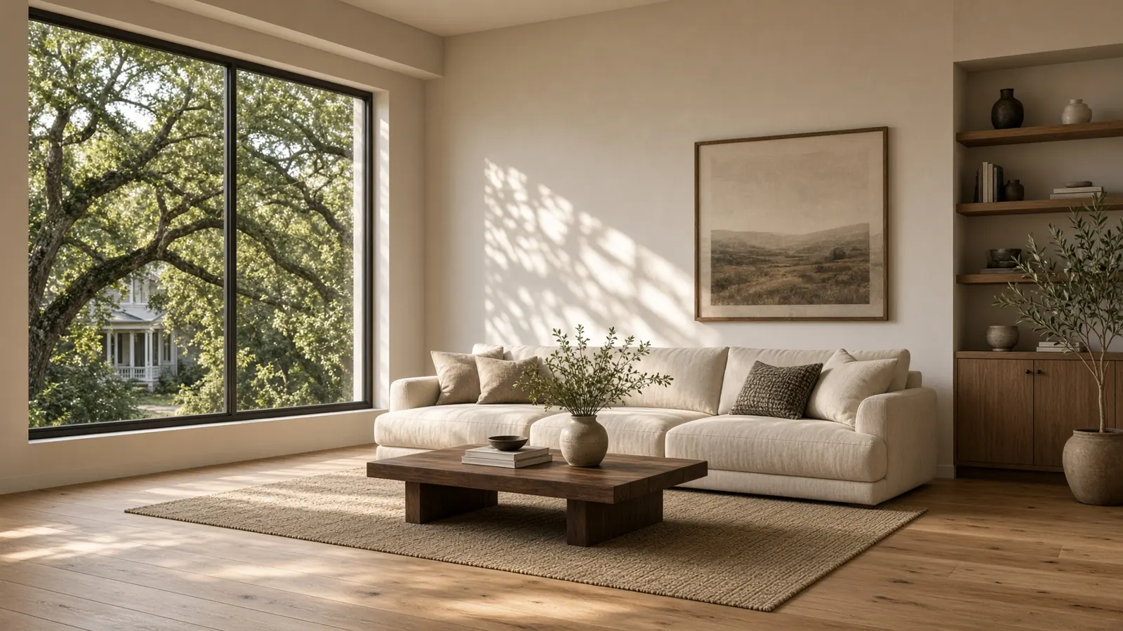 Clean, restored living room after water damage restoration